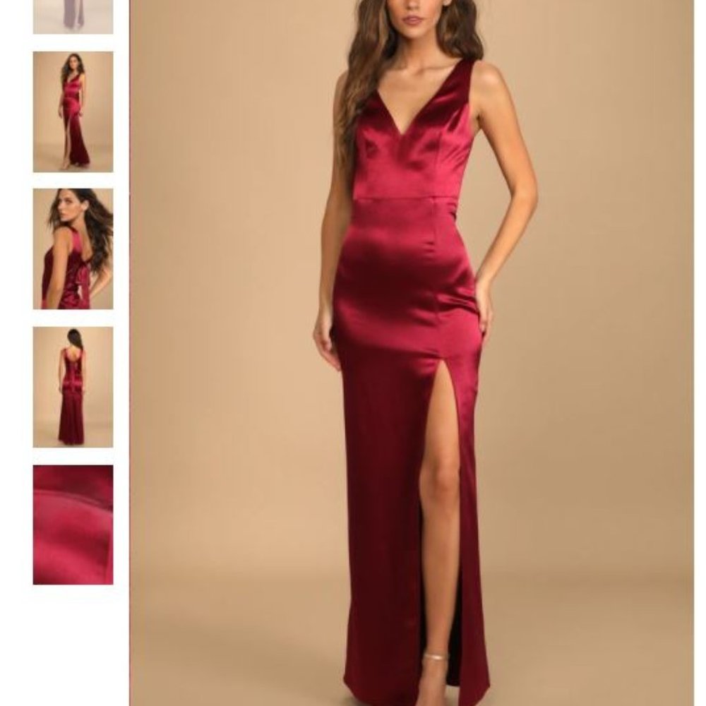 Lulus Forever Special Burgundy Satin Sleeveless Tie-Back Maxi Dress